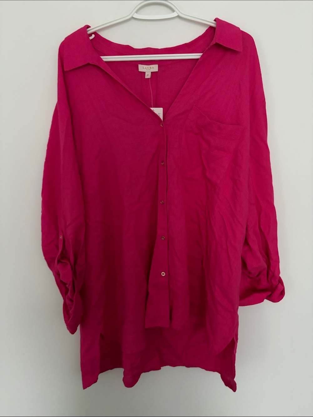 LAURA Relaxed Fuchsia Button-Down Tunic
